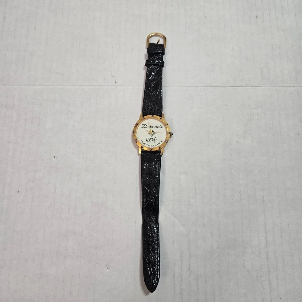 Vintage Diamante CNI Distribution Promo Watch Gold Tone Leather Japan Movt 80s